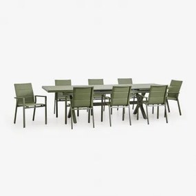 Conjunto De Mesa Extensível Retangular 240-300x100 Cm E 8 Cadeiras De Jardim Empilháveis Com Apoios De Braços Em - Sklum