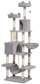 PawHut Arranhador para Gatos Grande Altura 173 cm Torre para Gatos com Plataformas Caverna Bolas Suspensa e Rede Cinza Claro | Aosom Portugal