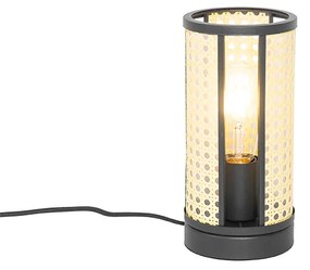 Candeeiro de mesa oriental preto com vime 12 cm - Akira Retro