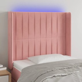 Cabeceira de cama c/ luzes LED veludo 83x16x118/128 cm rosa