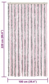 Cortina anti-insetos 100x220 cm chenille cinza-prateado e rosa