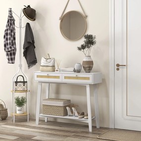 Mesa Consola para Entrada Mesa de Entrada com 2 Gavetas de Desenho de Vime para Sala Corredor 100x30x81 cm Branco