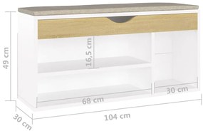 Banco sapateira + almofadão 104x30x49 cm contrap. branco/sonoma