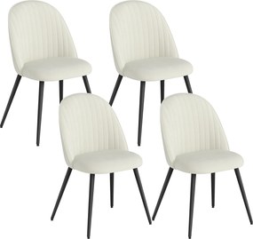 Conjunto de 4 Cadeiras de Sala de Jantar (MESA NÃO INCLUIDA) Modernas Cadeiras Estofadas em Veludo com Encosto Alto e Pés de Aço 50x52x83 cm Creme