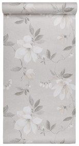 Papel parede 3D c/ padrão flores 10x0,53 m não-tecido cinza