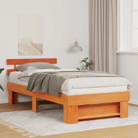 Estrutura da Cama com cabeceira Castanho-mel 90 x 190 cm