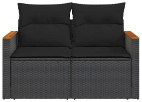Sofá de jardim com almofadões 2 lugares vime PE preto