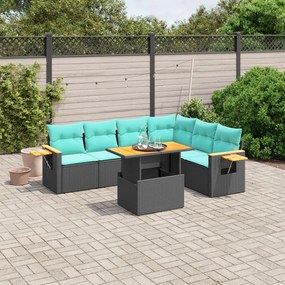 vidaXL 7 pcs conjunto de sofás p/ jardim c/ almofadões vime PE preto