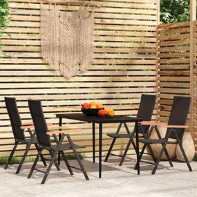 5 pcs Conjunto de jantar para jardim preto