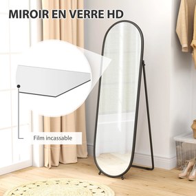 Espelho grande com suporte, espelho oval, moldura em metal preto, com suporte para a entrada, quarto ou vestiário, 40 x 160 cm preto