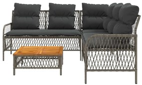 2 pcs conjunto sofás de jardim c/ almofadões vime PE cinzento