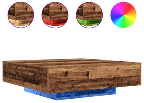 Mesa de Centro vidaXL com Luzes LED Madeira Antiga 100x100x31 cm