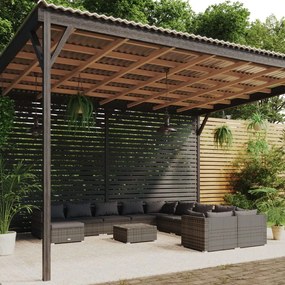 vidaXL 12 pcs conjunto lounge de jardim c/ almofadões vime PE cinzento