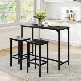 Conjunto de cozinha ou bar de 3 peças Mesa de bar com 2 bancos de bar Preto