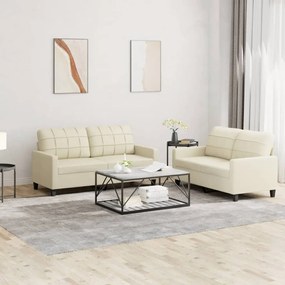 3201359 vidaXL 2 pcs conjunto sofás c/ almofadões couro artificial cor creme
