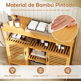 Armário de Cozinha de bambu com 2 portas e prateleiras para cozinha sala de estar 100 x 35 x 80 cm Natural