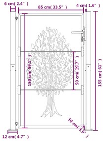 Portão de jardim 105x155 cm aço design árvore antracite