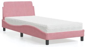 vidaXL Cama com colchão 90x190 cm veludo rosa