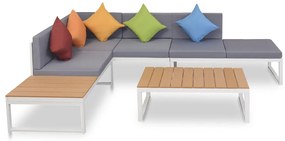 vidaXL 4 pcs conjunto lounge p/ jardim com almofadas alumínio e WPC