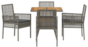 Conjunto de Jantar 5 Peças com Almofadas Cinza Polirattan