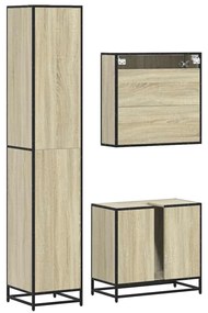 3 pcs conj. móveis casa banho derivados madeira carvalho sonoma