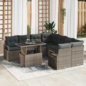 Conjunto de Sofás de Jardim vidaXL de 9 Peças com Almofadas Cinza de R