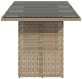 Mesa de jardim com tampo de vidro 190x80x74 cm vime PE bege
