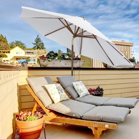 Outsunny Chapéu de Sol de Madeira 300x250cm com Altura Ajustável em 3 Níveis para Jardim Terraço Piscina Cafeteria Branco Marfim