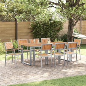 vidaXL Cadeiras de Jardim Empilháveis 8 pcs Aço Cinza e Madeira Sólida de Acácia