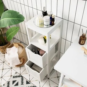 Armário de banho com 1 prateleira e 2 gavetas removíveis estreito lateral 30 x 30 x 89 cm Branco