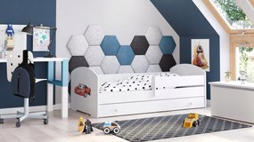 Cama infantil branca Luk 140x70 com gaveta - carro de corrida - colchão e estrado incluído