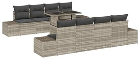Conjunto de Sofá de Jardim em 7 Peças com Almofadas Cinza Claro em Rat
