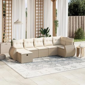 7 pcs conjunto de sofás p/ jardim com almofadões vime PE bege