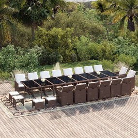 vidaXL 21 pcs conjunto jantar p/ jardim c/ almofadões vime PE castanho