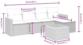 6 pcs conj. sofás jardim c/ almofadões vime PE bege misturado
