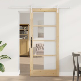 vidaXL Porta Deslizante com Conjunto de Ferragens 'ORKDAL'Madeira Sólida e Vidro