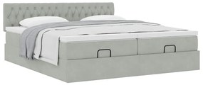 Estrutura cama otomana colchões 160x200cm veludo cinzento claro