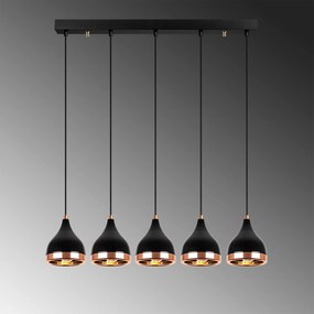 Candeeiro de Teto Yildo – Preto e Cobre – 85 x 15 cm