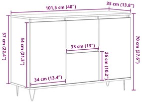 Buffet vidaXL Madeira de Carvalho Preto 101,5x35x70 cm