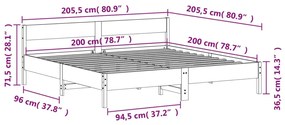 Estrutura de cama com cabeceira 200x200 cm pinho maciço