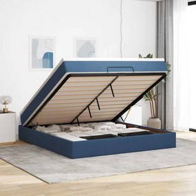 Estrutura de cama otomana vidaXL com tecido azul colchão 180x200cm