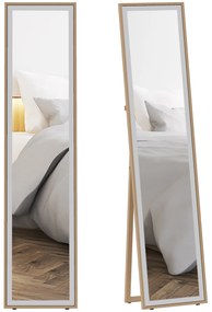 Espelho de Pé 157x37 cm com Moldura em MDF Espelho de Parede Retangular  com 2 Formas de Utilização Madeira e Prata