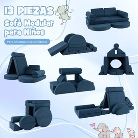 Sofá modular de 13 peças para crianças  seccional versátil para crianças para creche de espuma convertível Azul Marinho