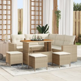 Conjunto de Sofás de Jardim vidaXL com Almofadas Bege Vime Acácia, Con