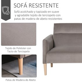 HOMCOM Sofá-Cama Convertível e Reclinável com Apoios de Braços e 2 Encostos Ajustáveis ​​Separadamente em 3 Posições Aveludado 196x85x82 cm Cinza