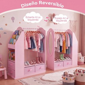 Armário Infantil com Espelho, 81 x 37 x 108 cm, Arrumação Multifuncional, Rosa