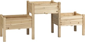 Outsunny Jardineira Elevada Quadrada Horta 2 andares dim. 184L x 45l x 80H cm Inserções de irrigação Madeira de Pinho pré-oleada | Aosom Portugal