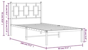 Estrutura de cama com cabeceira 90x190 cm metal preto