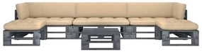 6 pcs conj. lounge paletes c/ almofadões pinho impregnado cinza