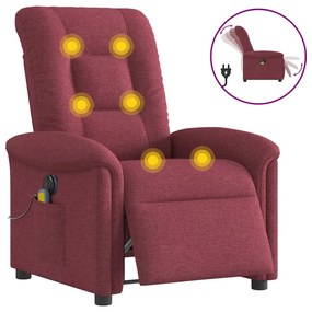vidaXL Poltrona reclinável de massagens elétrica tecido vermelho tinto